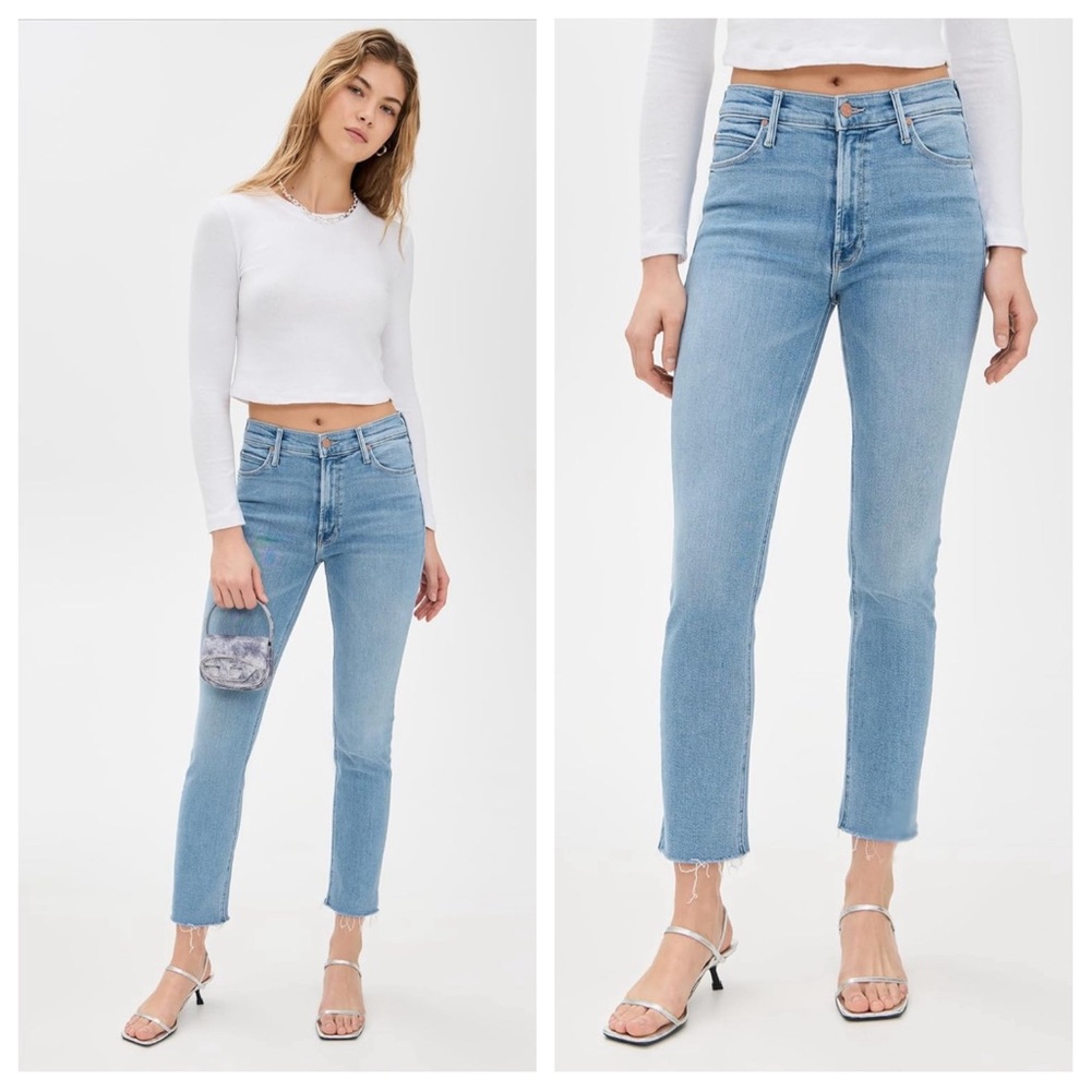 Mother The Mid Rise Dazzler Ankle Fray Jeans in Reading by the Pool